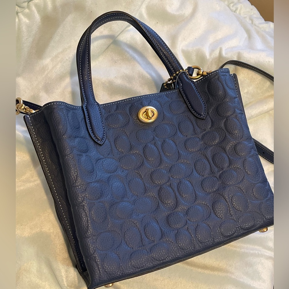 NEW Coach - Willow Leather Tote 24 Bag  Blue Embossed C